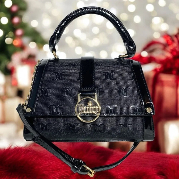 Juicy Couture Black Gothic Logo Fancy Flap Crossbody Handbag Evening Purse New - Picture 11 of 11